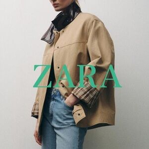 ZARA — Tan Jacket with Plaid Lining